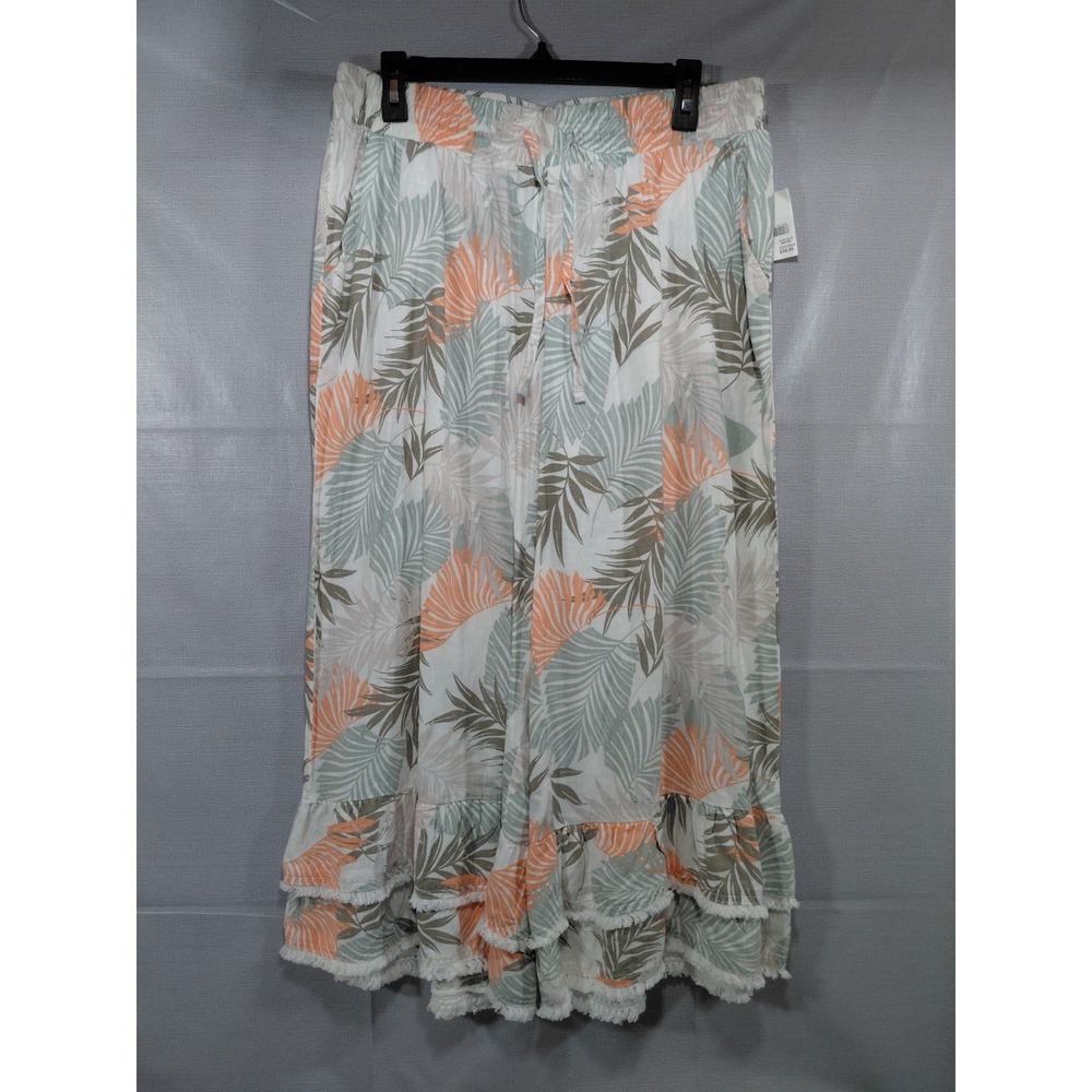 Cato‎ Wide Leg Cropped Ruffle Pants 14/16W Tropical Linen Blend